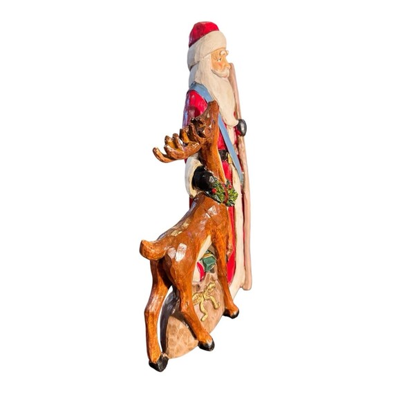 GISELA GRAHAM RESIN SANTA WITH DEER & PRESENT SACK FIGURINE 11.5” - Picture 6 of 11